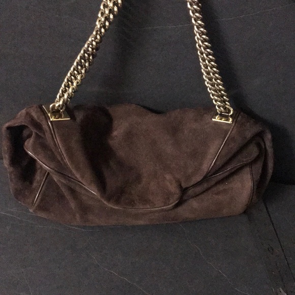 Sergio Rossi Handbags - Final Price!!! Sergio Rossi sued brown with gold chain & lock bag